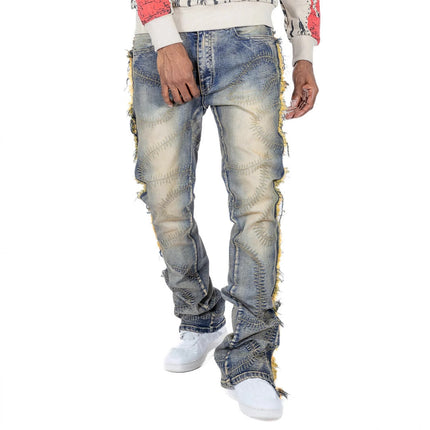 Men's Trousers Slightly Stretch Embroidered Jeans