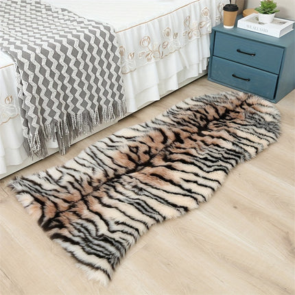 1pc Handmade Tiger Print Area Rug, Medium Pile, Non-Slip Suede Backing, Washable Knitted Polyester