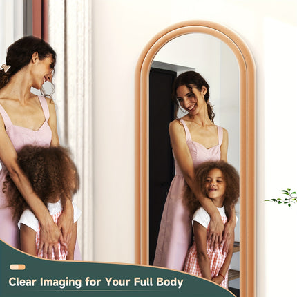 63"x24" Flannel Arched Floor Mirror, Arched Mirror With Stand, Large Arched Full Length Mirror