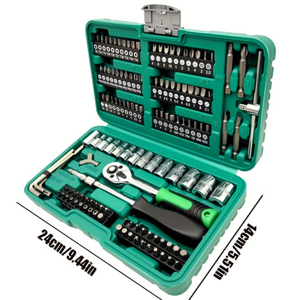 130pcs Tool Set Tool Box, 1/4 Inch Drive Socket Ratchet Wrench Set with Drill Bit Socket Set Metric