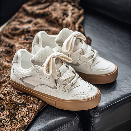 Casual & Sporty Lace-Up Shoes - Men's Retro Low-Top Skate Sneakers - Round Toe with White Upper