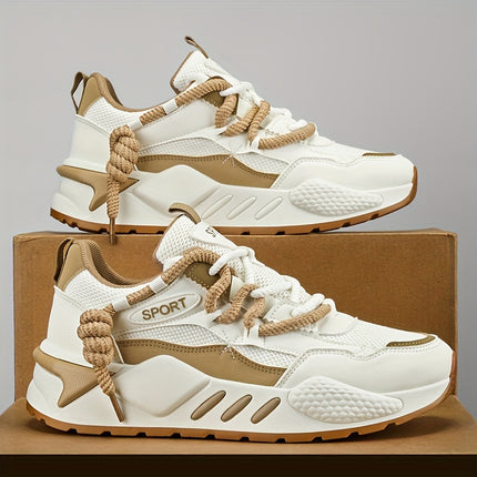 Breathable Mesh & PU Upper - Cushioned EVA Insole - Men's Double Lace Platform Sneakers