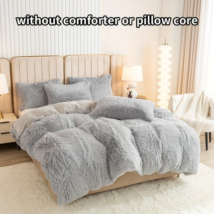 3pcs Solid Color Polyester Plush Duvet Cover Set, Winter Bedding, Machine Washable, Zipper Closure, 250-300g Fabric, Active Print, No Filler, Pillowcases Included