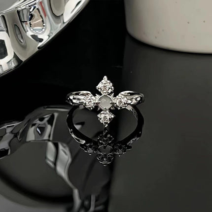 Irregular Moonstone Cross Open Ring
