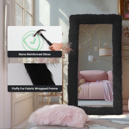 24''X 63'' Melodieux Faux Fur Framed Full Length Mirror