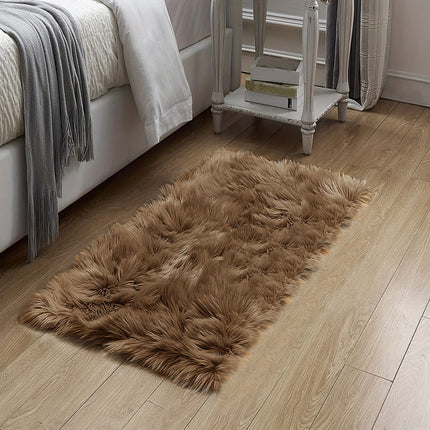 1pc Coffee Brown Faux Fur Plush Area Mat - Soft, Non-Slip,