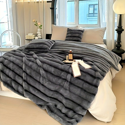 Striped Luxurious Faux Rabbit Fur Throw Blanket Ultra-Soft, Double-sided Blanket, Baby Blanket