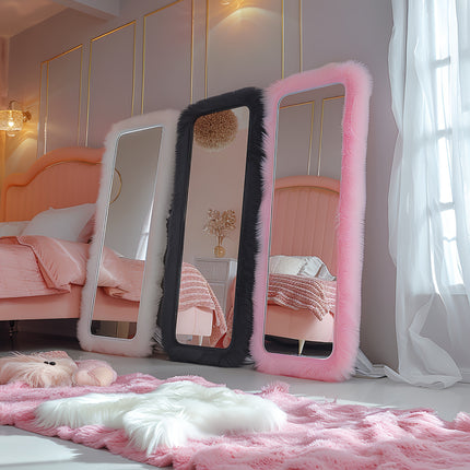 24''X 63'' Melodieux Faux Fur Framed Full Length Mirror