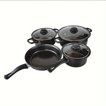 Cookware Set,Small Portable Cast Iron Pots and Pans with Glass Lids and Nylon Utensils for Outdoor Cooking
