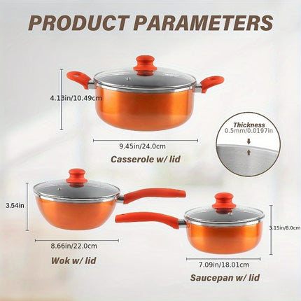 Pot Set Orange  Pots and Pans Set Ultra Nonstick  with Ceramic Coating  Gas/Induction Compatible