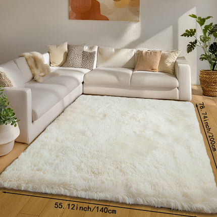1pc, Nordic Style Solid Color High-Density Long Plush Mat, Beige Rectangular Living Room Mat,