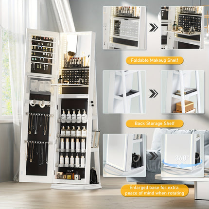Standing LED Mirror Jewelry Cabinet - Lockable Jewelry Armoire with Full-Length
