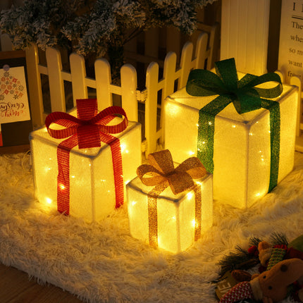 Remote Control Christmas Gift Box Lights Christmas Three-piece Decoration
