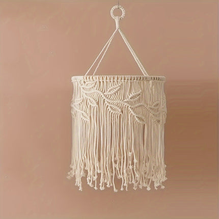 1pc Handmade Rope Woven Lampshade - Artistic Mingsu Pendant with Tassels for Home Decor