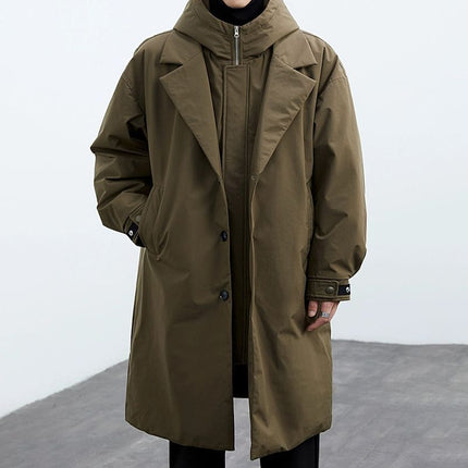 Coat Coat Men's False Two Pieces Hooded Mid-length Trench Coat