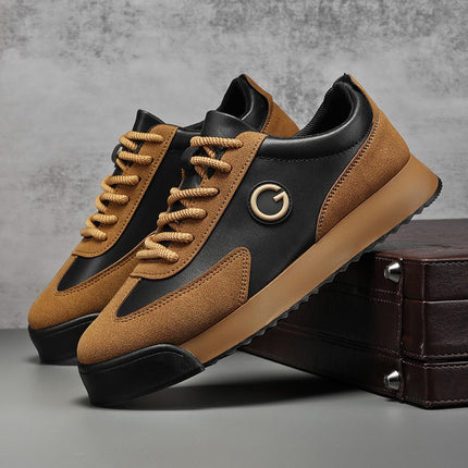 Men'S Low-Top Skate Sneakers - Brown & Black PU with Golden