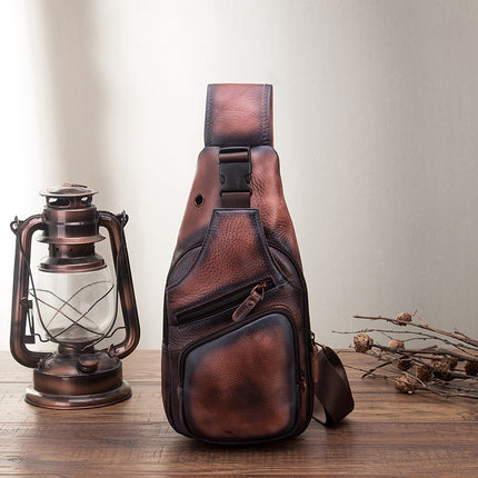 Men's Simple Top Layer Cowhide Chest Bag