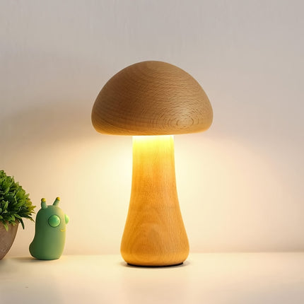 USB mushroom night light, simulated wood grain mushroom light, bottom anti slip, decorative desk lamp