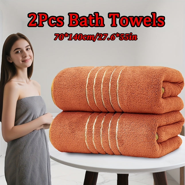 2pcs Luxury Bath Sheets 70x140cm/27.6"x55" Solid Color Large Microfiber Towels with Rim