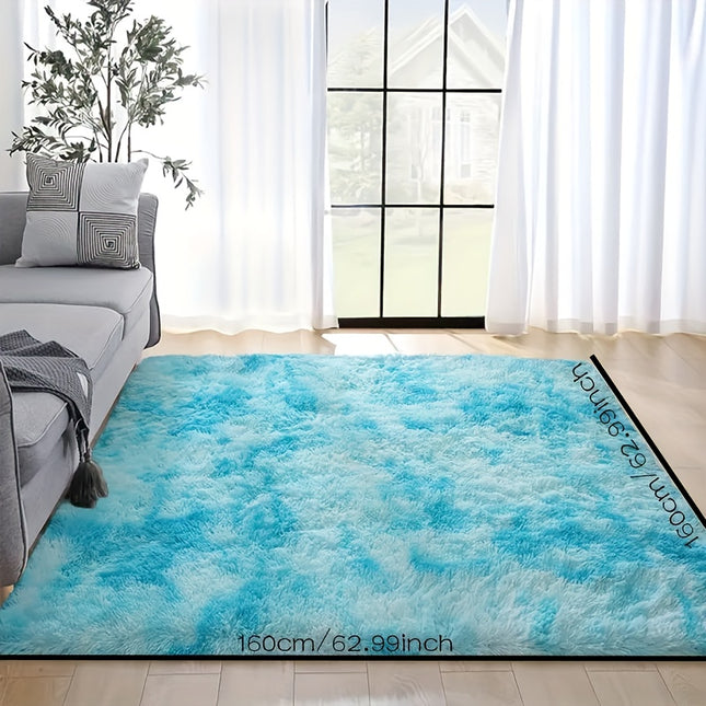 1pc Plush Carpet Suitable for - Soft Blue Ombre Modern Rug, Hand Wash Only Carpet Suitable for Bedroom
