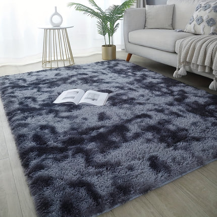 1pc, Tie-Dye Dark Gray Long Plush Soft Indoor Carpet, Modern Luxurious Plush Carpet Home Decor