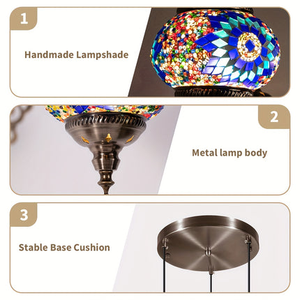 Turkish-moroccan Mosaic three-head ceiling lamp, E27 lamp holder, handmade glass