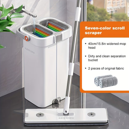 1 Set, Deluxe Seven-Colour Flat Floor Mop Bucket Set - Effortless Hands-Free Mopping,