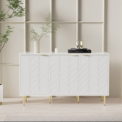 Modern Dresser with Golden Legs and Handles, Lacquered, Rounded Corners, for Bedroom, Living Room
