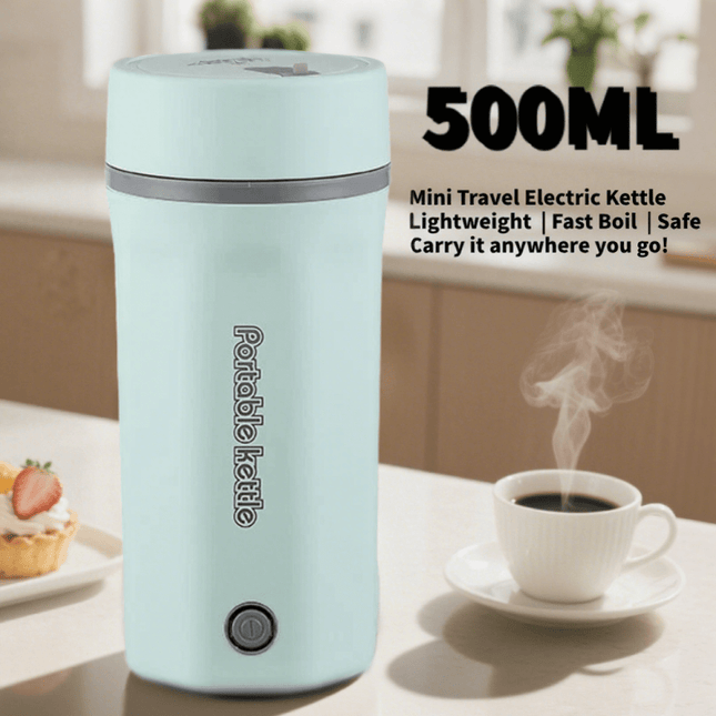 Travel Electric Kettle Portable Mini Kettle, 500ML Small Hot Water Boiler, 304 Stainless Steel,