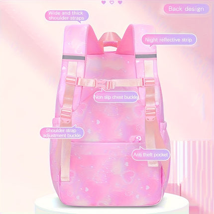 Backpack with Large Storage Space, Cute Pink Double Shoulder Bag, Lightweight High-Quality 17-Inch School Bag.