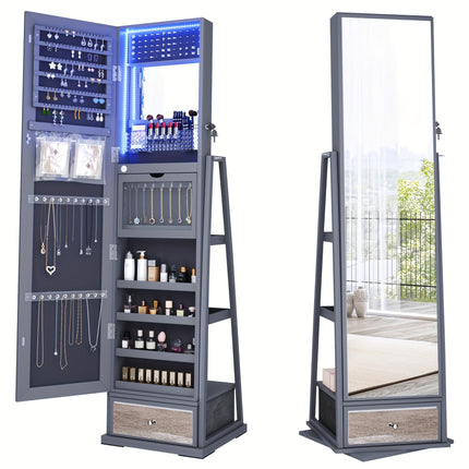 360° Swivel, Full-Length Mirror, Standing Lockable Organizer with Ample Storage