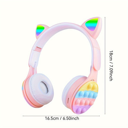Wireless Cat Ear Headphones with LED, Foldable TWS Light-Up Cat Ear Stereo Headphones Wireless Headphones