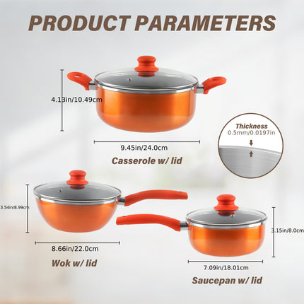 Pot Set Orange  Pots and Pans Set Ultra Nonstick  with Ceramic Coating  Gas/Induction Compatible