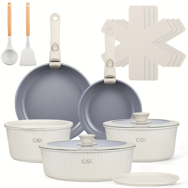 17pcs Cookware Set With Detachable Handle, Nonstick Pots And Pans Set With Removable Handle,