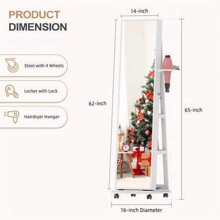 360° Rotating Jewelry Armoire with Lights, Lockable Mirror Jewelry Cabinet,