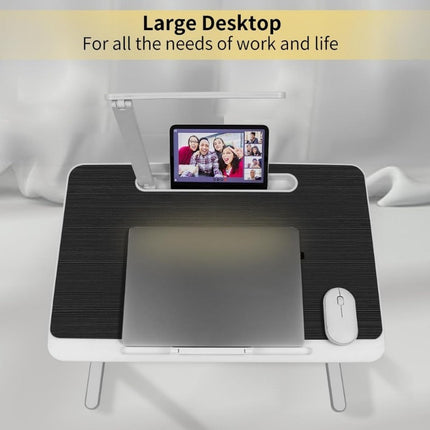 Folding Laptop Desk with Built-In LED Light and Storage Drawer – Portable Bed Table for Sofa