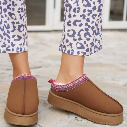 Chestnut Contrast Print Suede Plush Lined Snow Boots