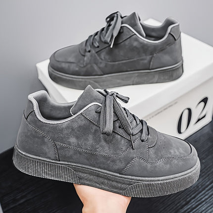 Men's Low-Top Olive Green PU -like Sneakers - All-Terrain Lace-Up Shoes with PVC Sole,