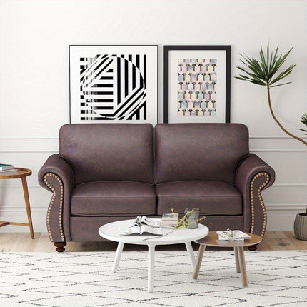 Sofa Suitable for Small Spaces - Soft Synthetic Leather Couch with Rivet Accent,