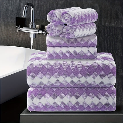 8 Piece Microfiber Towel Set, 4 Towels 2 Hand Towels 2 Bath Towels, Plaid Pattern Towel,