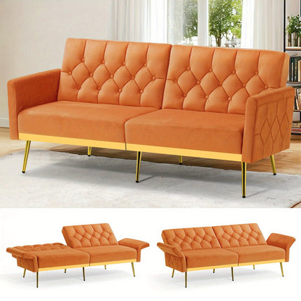 Sofa Bed With Adjustable Armrests & Backrests, Modern Recliner Sleeper Couch With Tufted Design