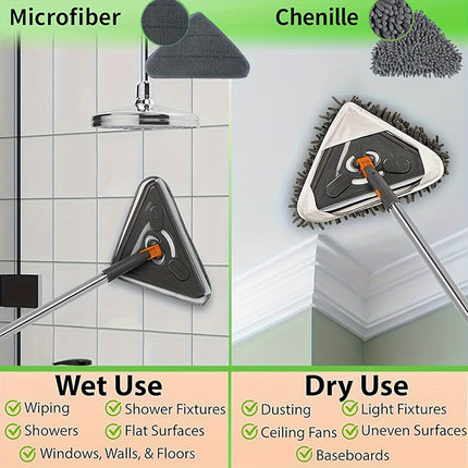 Mop With Handle Adjustable Ceiling Cleaning Mop With 6 Replaceable Mop Cloth, 360° Rotating