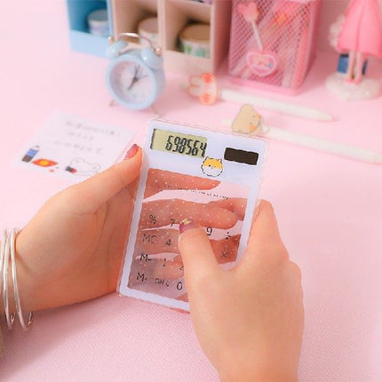 1PCS Transparent Cute Cartoon 8-digit Calculator Solar