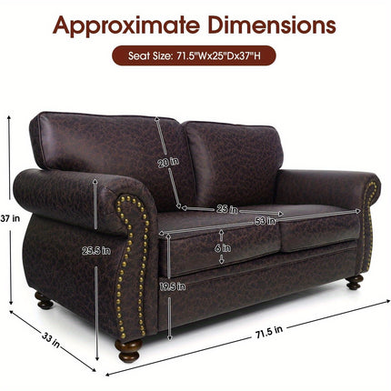 Sofa Suitable for Small Spaces - Soft Synthetic Leather Couch with Rivet Accent,