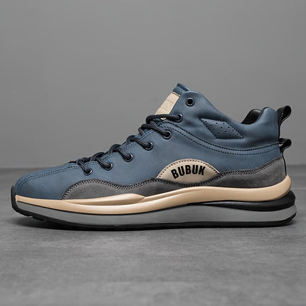 Men's Multi-Functional Mid-Top Sneakers - PU Upper & Rubber Sole, Lace-Up Outdoor/Running