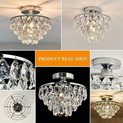 1 Modern E26 Small Crystal Pendant Light Semi-Recessed Ceiling Lamp for Farmhouse
