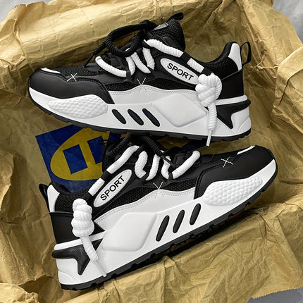 Breathable Mesh & PU Upper - Cushioned EVA Insole - Men's Double Lace Platform Sneakers