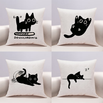 Linen Cotton And Linen Cute Cartoon Pillow Cover Cheese Cat
