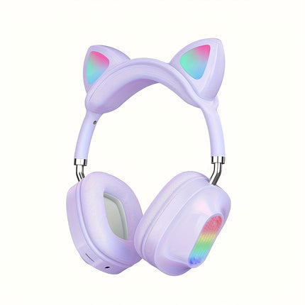 1pc Wireless Cat Ear Headphones with Light-Up RGB  Wireless Low-Power Stereo Sound