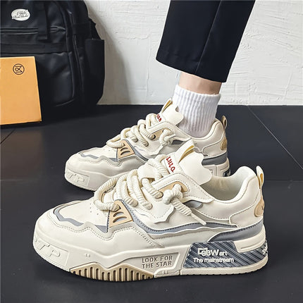 Men'S 2025 New Thick Platform Sneakers - Height-Increasing Lift, Low-Top Lace-Up Casual Sports Shoes